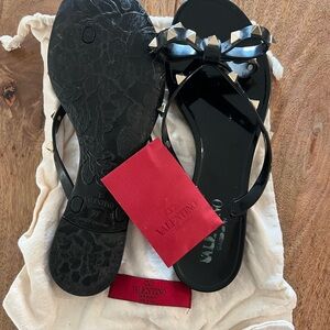 Valentino Black Sandals with Gold Studs